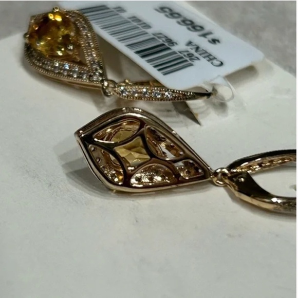 Vintage Citrine and White Sapphire 14K Gold Vermeil Pendant / Earrings Set NWT - Picture 6 of 13